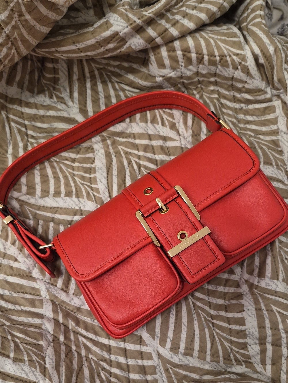 Michael KORS SALMON Leather Buckle-Front Shoulder Bag